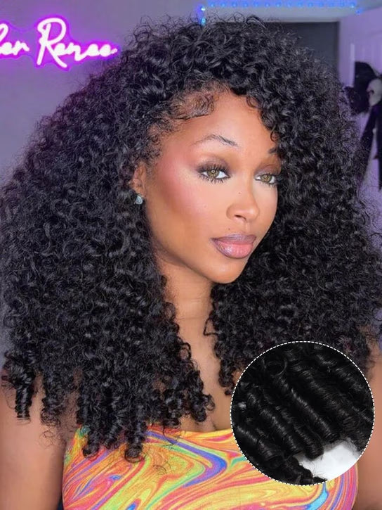 7x5 Bye Bye Knots Burmese Curly Wig With Finger Coil Ends Put On and Go Spiral Curls Human Hair Wigs
