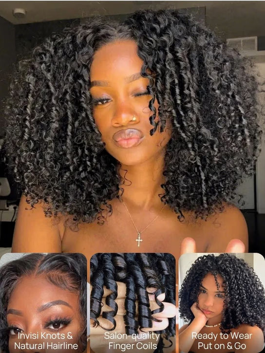 7x5 Bye Bye Knots Burmese Curly Wig With Finger Coil Ends Put On and Go Spiral Curls Human Hair Wigs