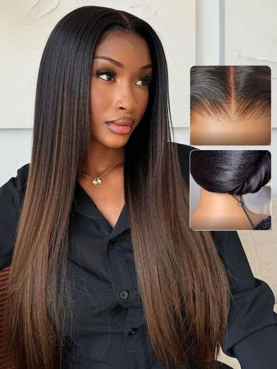 7x5 Chestnut Brown Ombre Straight Put On and Go Wig Bye Bye Knots Glueless Human Hair Wigs with Invisi Drawstring