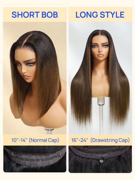 7x5 Chestnut Brown Ombre Straight Put On and Go Wig Bye Bye Knots Glueless Human Hair Wigs with Invisi Drawstring