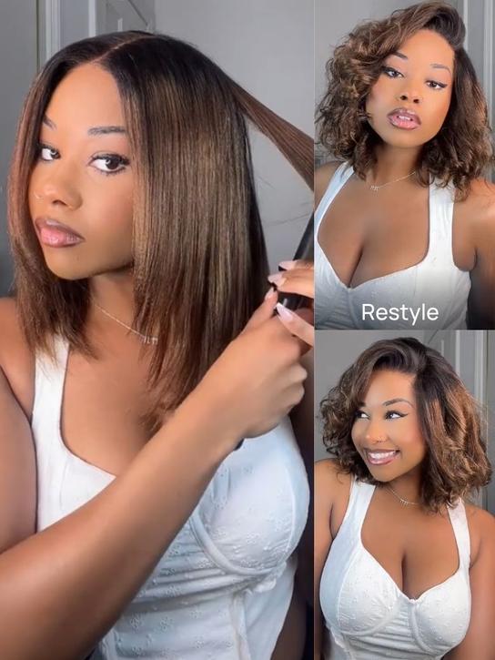 7x5 Chestnut Brown Ombre Straight Put On and Go Wig Bye Bye Knots Glueless Human Hair Wigs with Invisi Drawstring