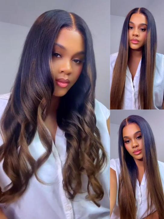 7x5 Chestnut Brown Ombre Straight Put On and Go Wig Bye Bye Knots Glueless Human Hair Wigs with Invisi Drawstring