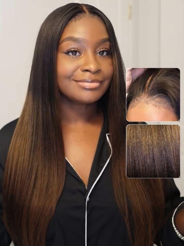 7x5 Chestnut Brown Ombre Straight Put On and Go Wig Bye Bye Knots Glueless Human Hair Wigs with Invisi Drawstring