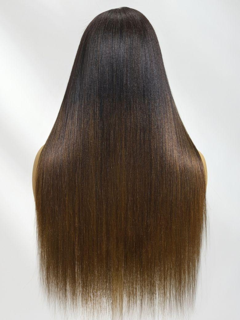 7x5 Chestnut Brown Ombre Straight Put On and Go Wig Bye Bye Knots Glueless Human Hair Wigs with Invisi Drawstring