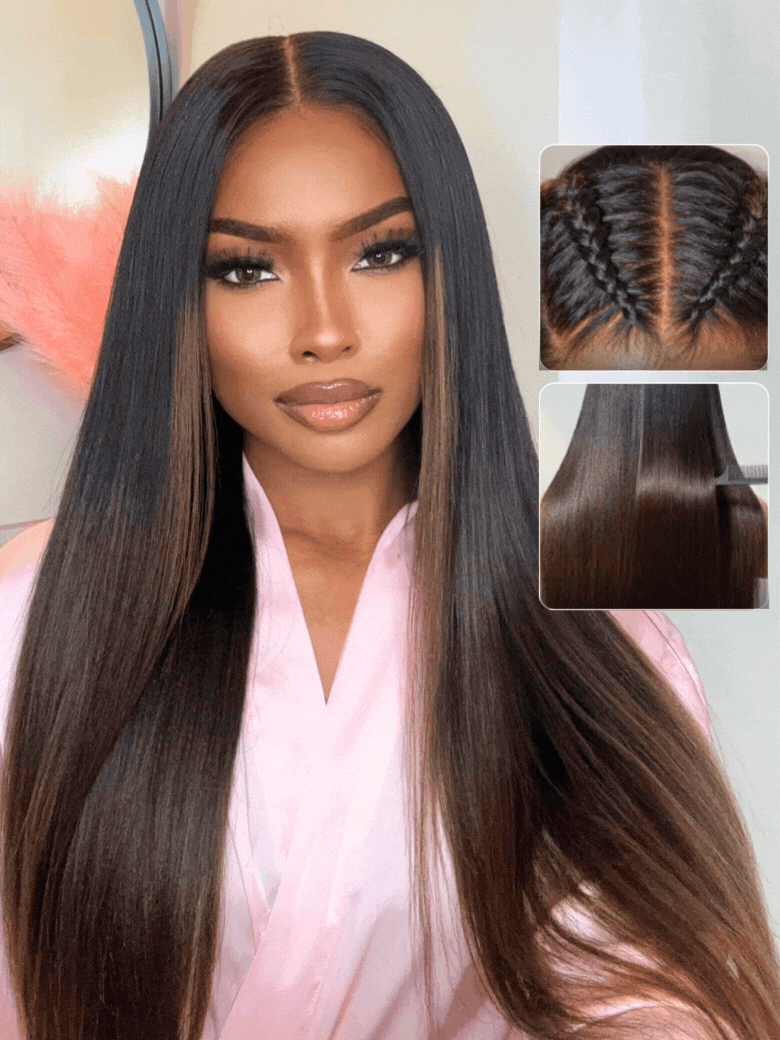 7x5 Chestnut Brown Ombre Straight Put On and Go Wig Bye Bye Knots Glueless Human Hair Wigs with Invisi Drawstring