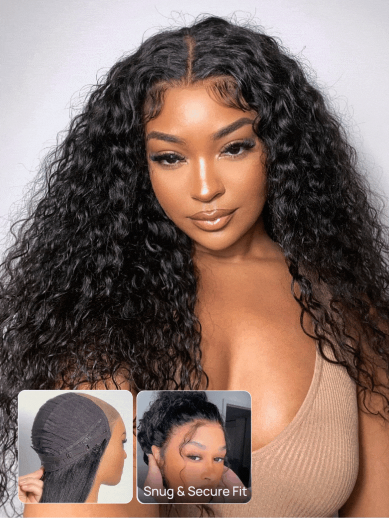 7x5 No Slip Wig Invisible Knots Water Wave HD Glueless Lace Wig Put On and Go