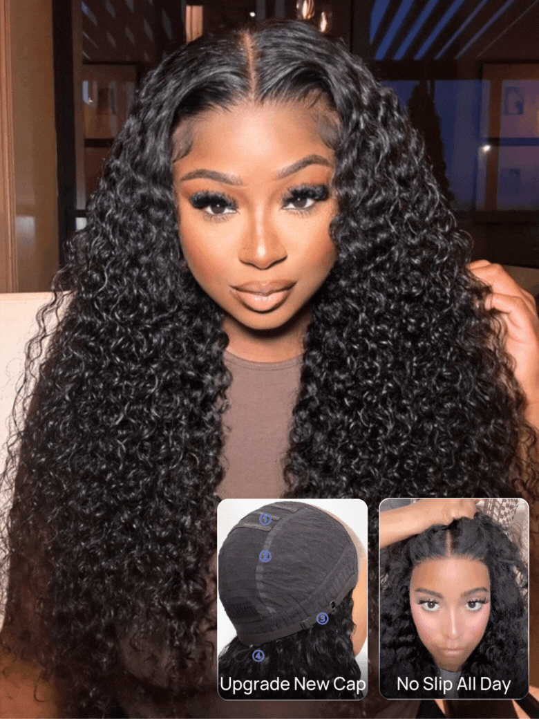 7x5 No Slip Wig Invisible Knots Water Wave HD Glueless Lace Wig Put On and Go