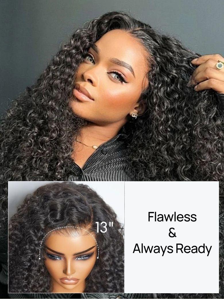 7x5 No Slip Wig Invisible Knots Water Wave HD Glueless Lace Wig Put On and Go