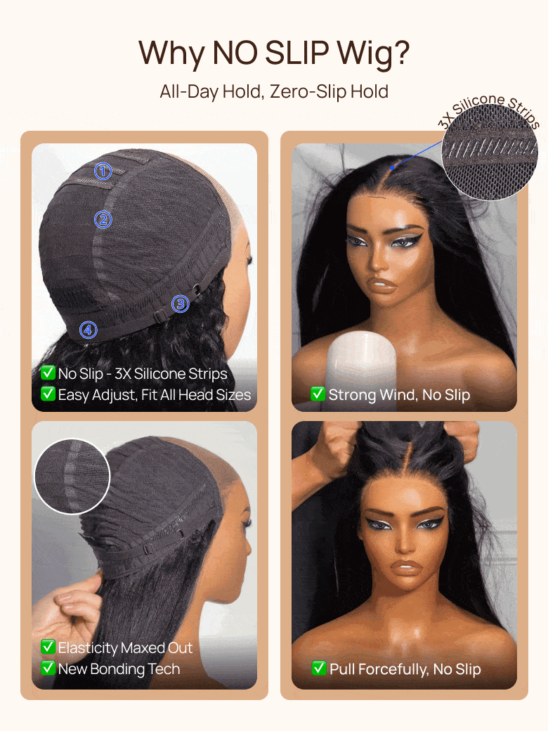 7x5 No Slip Wig Invisible Knots Water Wave HD Glueless Lace Wig Put On and Go
