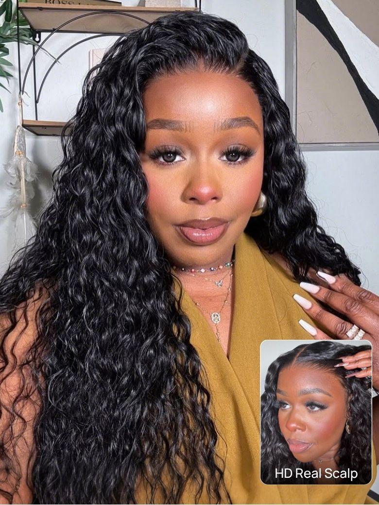 7x5 No Slip Wig Invisible Knots Water Wave HD Glueless Lace Wig Put On and Go