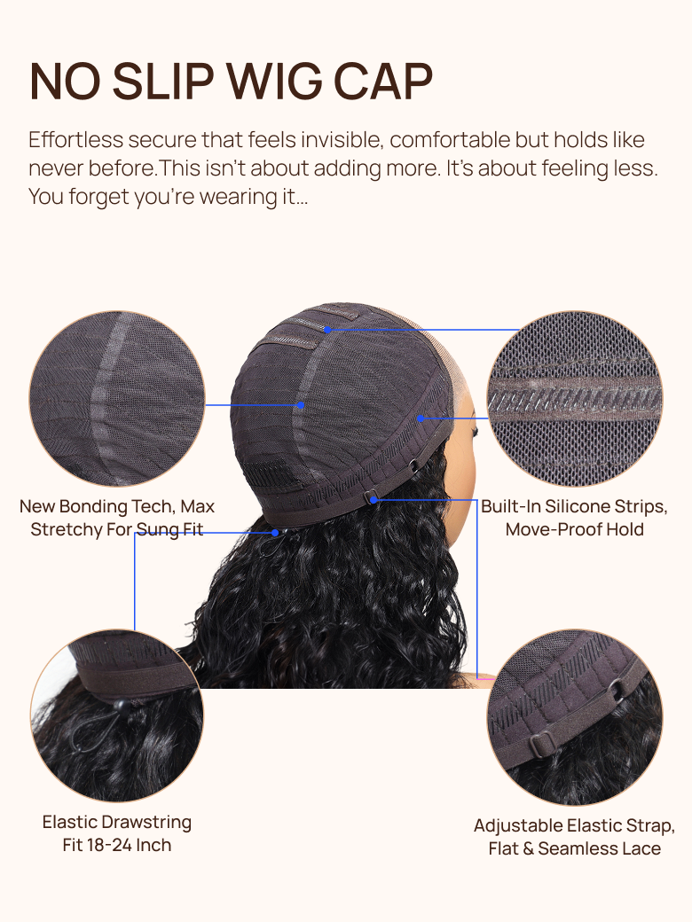7x5 No Slip Wig Invisible Knots Water Wave HD Glueless Lace Wig Put On and Go