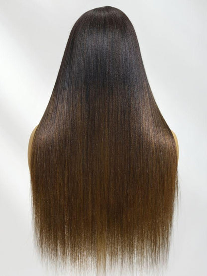 7x5 Chestnut Brown Ombre Straight Put On and Go Wig Bye Bye Knots Glueless Human Hair Wigs with Invisi Drawstring