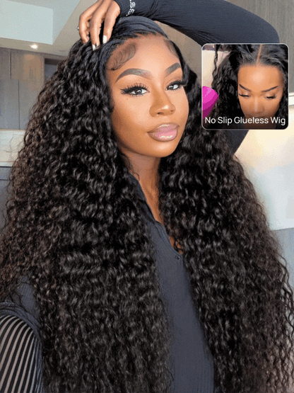 7x5 No Slip Wig Invisible Knots Water Wave HD Glueless Lace Wig Put On and Go