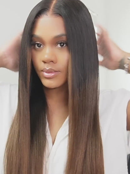 7x5 Chestnut Brown Ombre Straight Put On and Go Wig Bye Bye Knots Glueless Human Hair Wigs with Invisi Drawstring