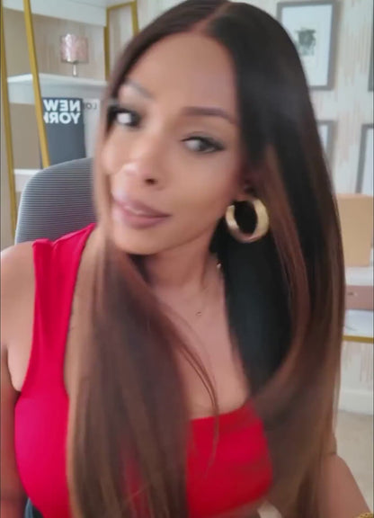 7x5 Chestnut Brown Ombre Straight Put On and Go Wig Bye Bye Knots Glueless Human Hair Wigs with Invisi Drawstring