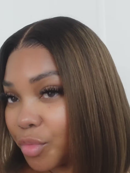 7x5 Chestnut Brown Ombre Straight Put On and Go Wig Bye Bye Knots Glueless Human Hair Wigs with Invisi Drawstring
